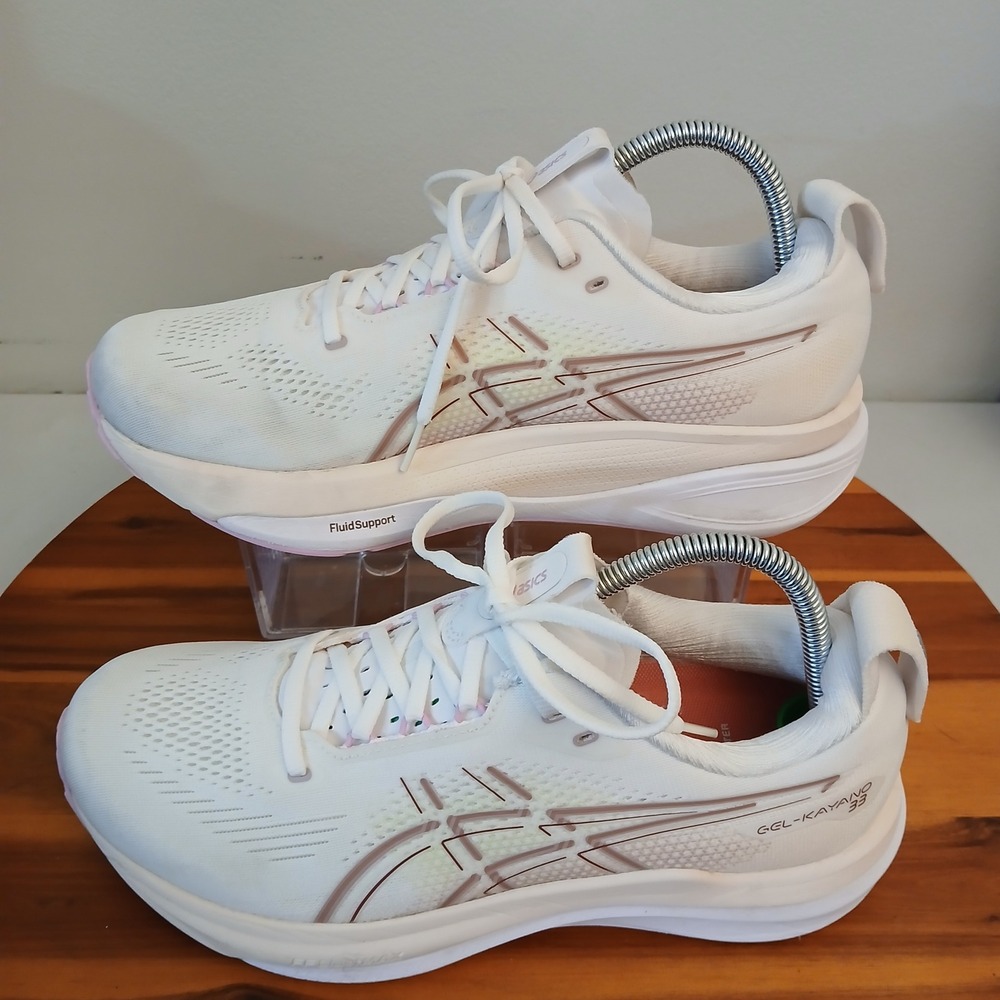 Asics Gel-Kayano 33 Womens 9.5 White Pink Running Shoes Sneakers 1012B939